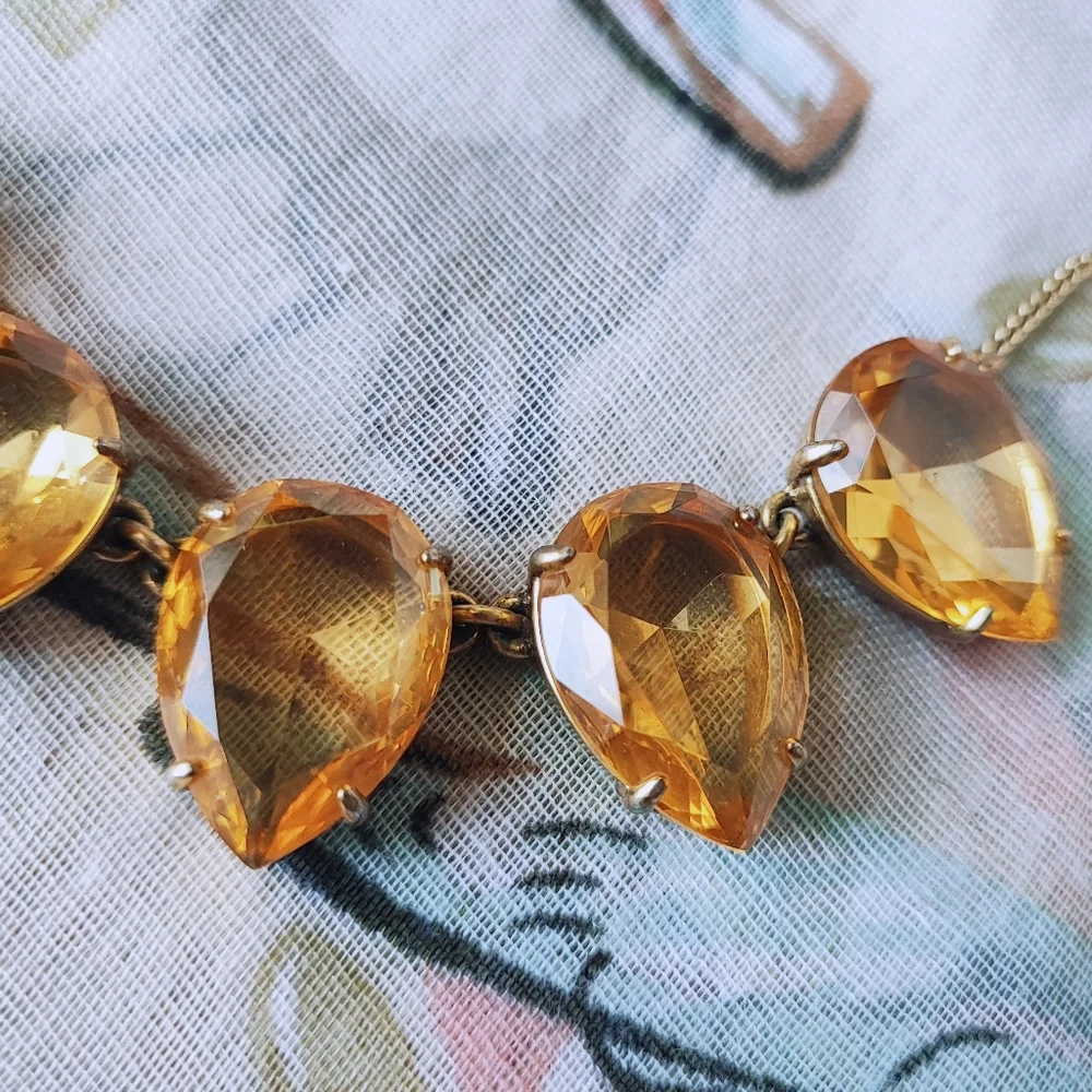 J. Crew Brand Signed Teardrop Faceted Golden Honey Acrylic Statement Necklace